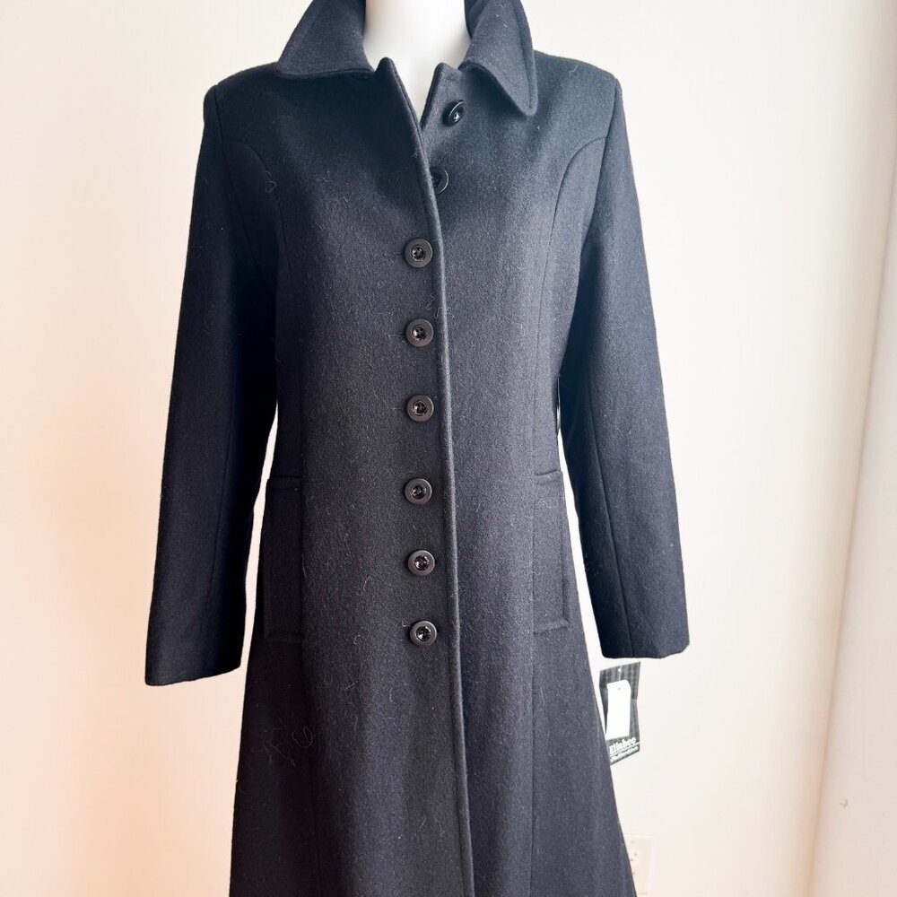 Vintage 90s Ellabee Deadstock Black Wool Blend Maxi Minimalist Coat 10 - Picture 4 of 8